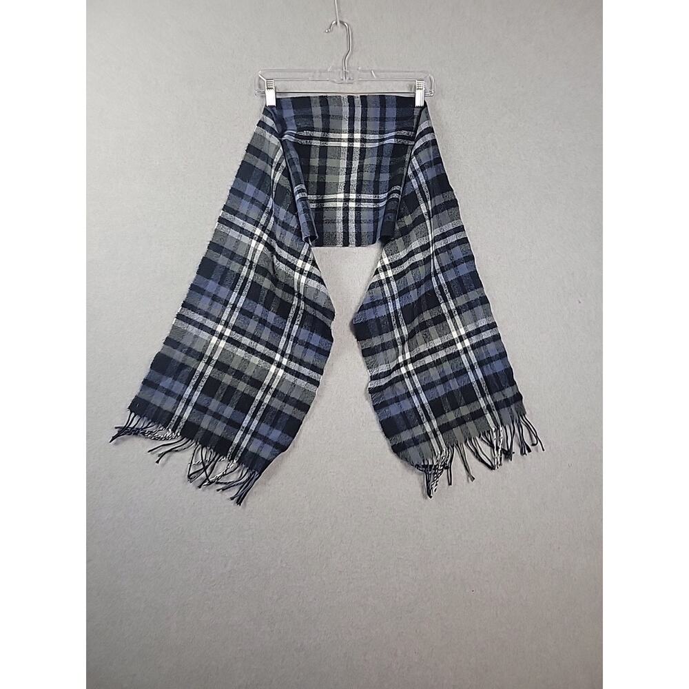 Better Than Cashmere Gray Plaid Fringed Unisex Scarf 68"x12"